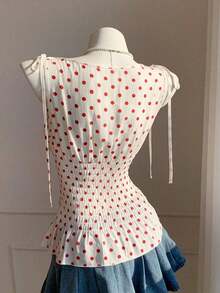 Blusa casual de mujer de algodón a cuadros naranja con tirantes tejidos y cordón en la cintura, blusa a cuadros naranja de verano, adecuada para el Día de San Valentín, el Carnaval, la playa, las vacaciones, el uso casual, la calle, la univers - Rosa - Ver 2