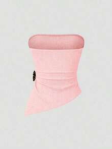 Top corto sexy de mujer con detalle fruncido y abertura lateral - Rosa - Ver 2