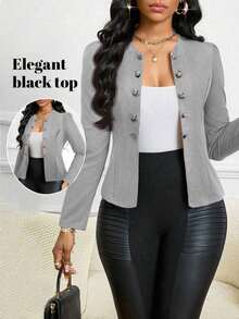Lady Chaqueta abierta con detalles de botones en ante negro para otoño/invierno - Gris Claro - Ver 1