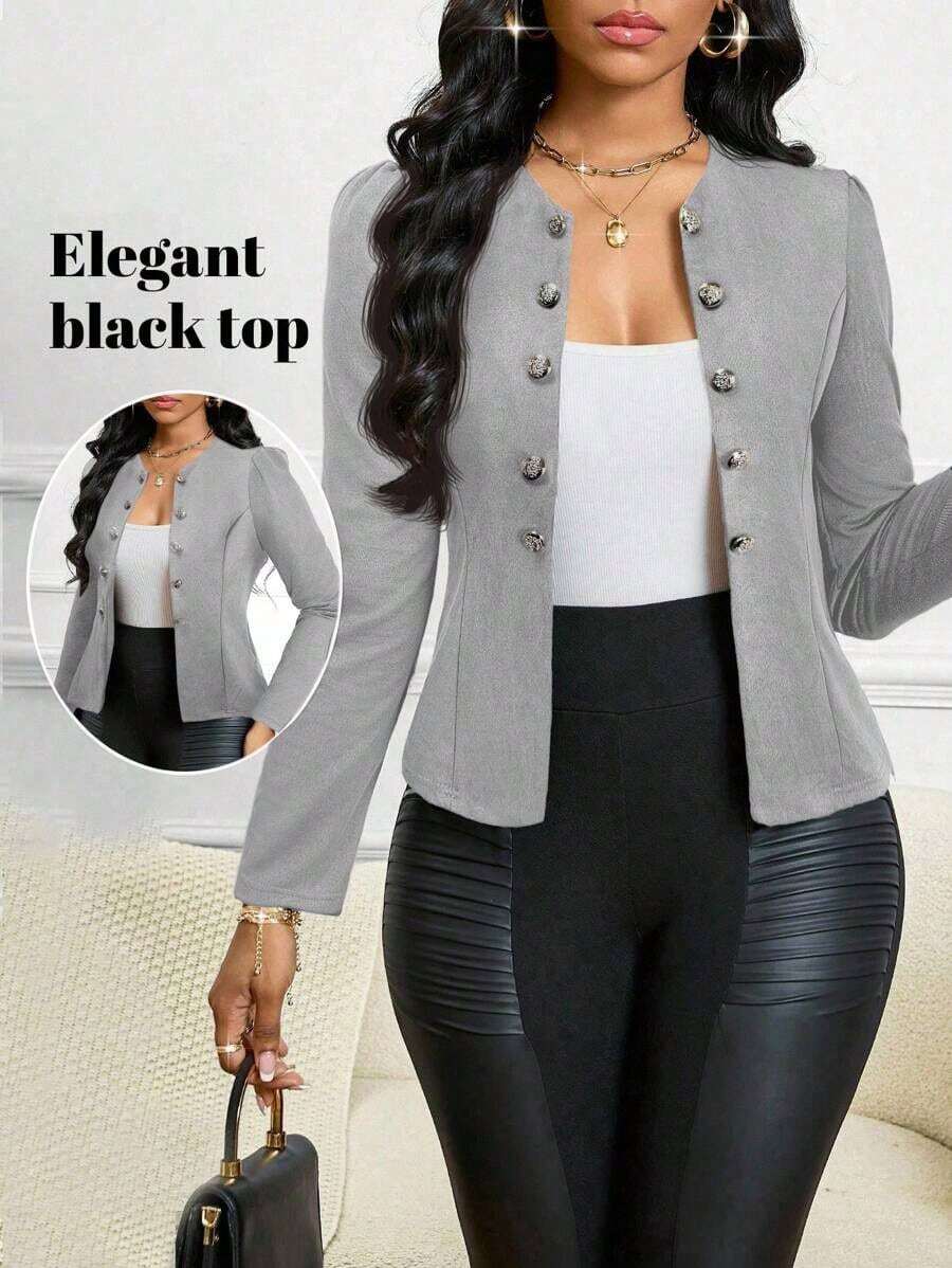 Lady Chaqueta abierta con detalles de botones en ante negro para otoño/invierno - Gris Claro - Ver 1