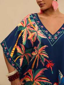 Blusa holgada con estampado floral para mujer de talla grande - Azul marino - Ver 4