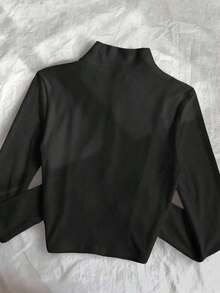 Chaqueta ligera con estampado de polo para mujer, abrigo casual de calle deportivo con cremallera, ajuste delgado de manga larga, otoño - Negro - Ver 2