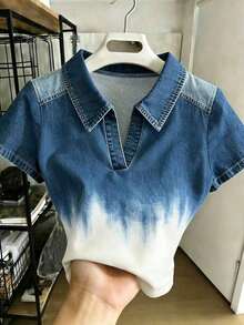 Camiseta casual de mujer con parches, de manga corta, versátil para uso diario - Multicolor 4 - Ver 1