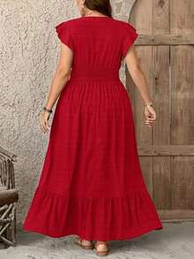 Vestido largo de tela texturizada con dobladillo fluido para mujer de talla, vestido de verano para graduación, 4 de julio, vestido maxi blanco para graduación, vestido maxi rojo con volantes, vestido casual para mujer, vestido casual rojo con volantes, vestido de vacaciones, ropa occidental para mujer, ropa urbana vintage para mujer, vestido maxi casual rojo con volantes, vestido maxi de verano, vestido de vacaciones rojo, atuendos festivos para mujer - Púrpura malva - Ver 8