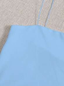 Top corto de tirantes delgado unicolor - Azul - Ver 3