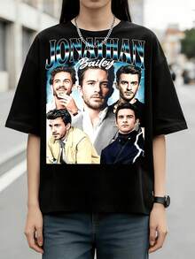 Jonathan Bailey Retro Suit Collage Graphic Cotton Summer T-Shirt - Black - View 6