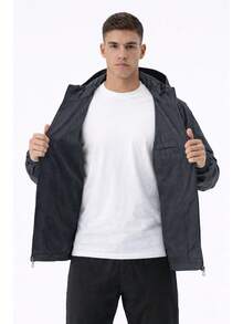 Men's Waterproof Windbreaker With Removable Hood, Sportswear For Gym Or Running - Grey - View 5