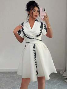 Vestido camisero de verano para mujer, de cuello en V, con mangas raglán, cruce y lazo en la cintura, a rayas en color rosa - Albaricoque - Ver 1