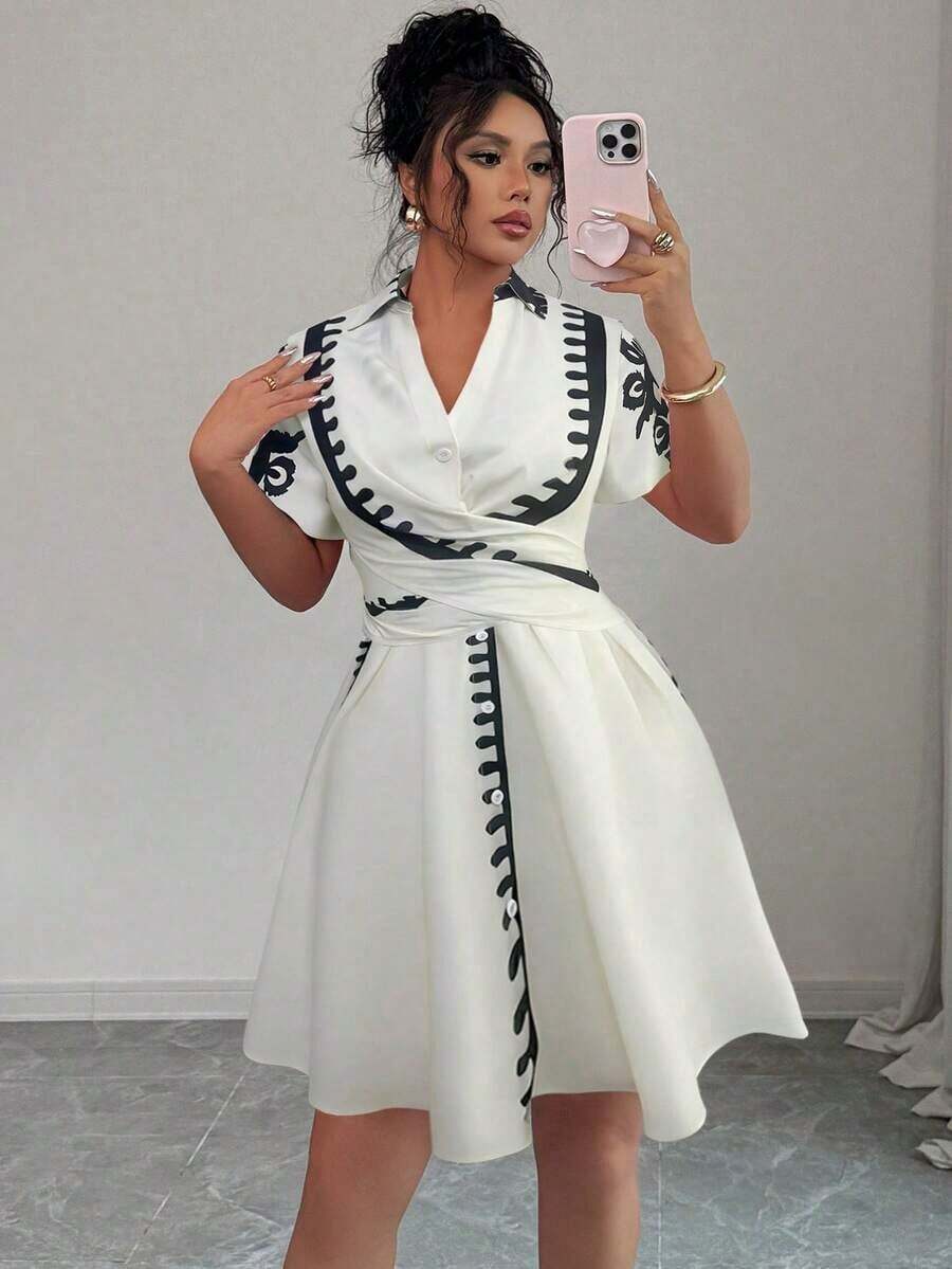 Vestido camisero de verano para mujer, de cuello en V, con mangas raglán, cruce y lazo en la cintura, a rayas en color rosa - Albaricoque - Ver 1