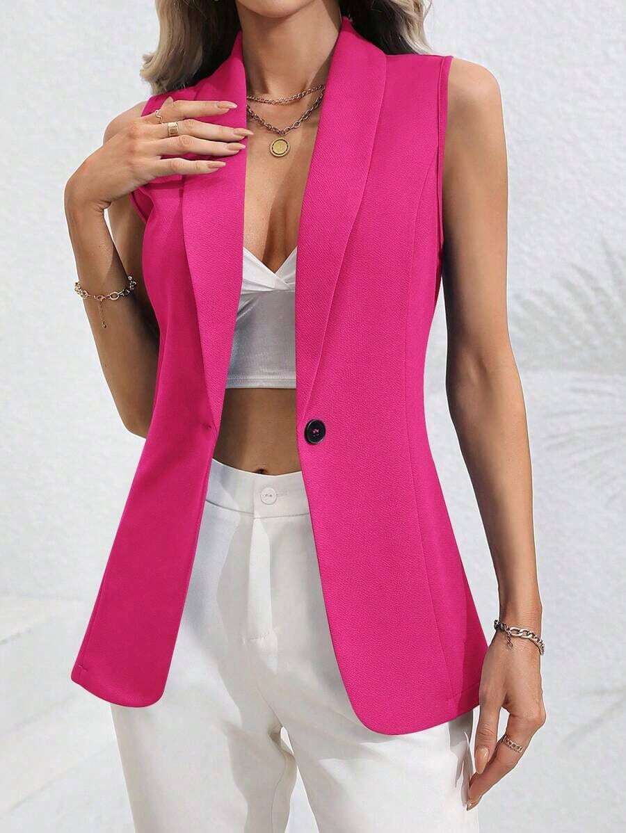 Blazer chaleco unicolor con botón - Rosa Fucsia - Ver 1