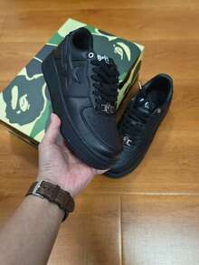 A BATHING APE Bape Casual Contrast Color Star Glossy Sneakers - All Black - View 7