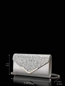 Glitter V-Shaped Clutch Bag - Silver - View 10