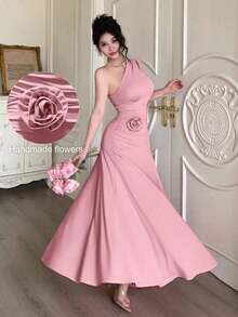 YHHModelyn 1 pieza Vestido de mujer sin mangas con pliegues y ajuste ceñido, de unicolorYHH - Rosa - Ver 3
