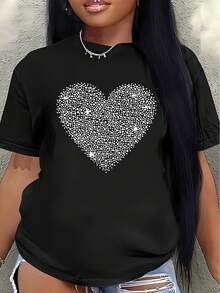 This Lightweight And Durable Short-Sleeved T-Shirt, Featuring A Sparkly Heart Design, Is Perfect For Home, Cafes, Or Outdoor Leisure Activities, Offering A Comfortable Everyday Wearing Experience. - 黑色 - 查看 7