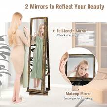 GOFLAME Free Standing Mirrored Jewelry Cabinet 360° Rotating Jewelry Armoire Lockable Jewelry Organiser With Full Length Mirror 96 Ring Slots - Rust Brown - View 3
