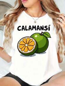 Camiseta genial informal Mujeres & Verde Calamansi Cítricos Fruta Gráfico Camiseta - Informal Corto Manga Redondo Cuello Superior Con Calamansi Imprimir, Como un limón Diseño, Para todas las estaciones Comodidad, Transpirable Informal Vestimenta Para Playa Conjuntos de ropa & Tropical Estilo Vibrante Cítricos Arte Relajado Ajuste Diversión Impreso Redondo Cuello Corto Con mangas Mujeres Camiseta Adecuado Para: Deportes Eventos/Festividades Fiestas/Salidas/Deportes Y Otros Vacaciones Regalos (). Moda - Blanco - Ver 1