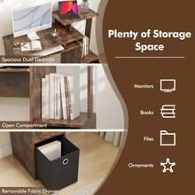 Space-Saving Computer Desk With Open Shelf And Fabric Storage Drawer - Brown - View 7