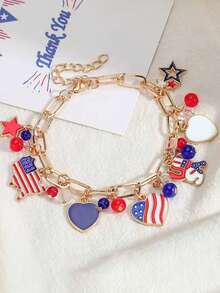 1 pieza Brazalete con estrella de cinco puntas y corazón con efecto de goteo de bandera del Día de la Independencia para mujeres - Pulsera - Ver 3