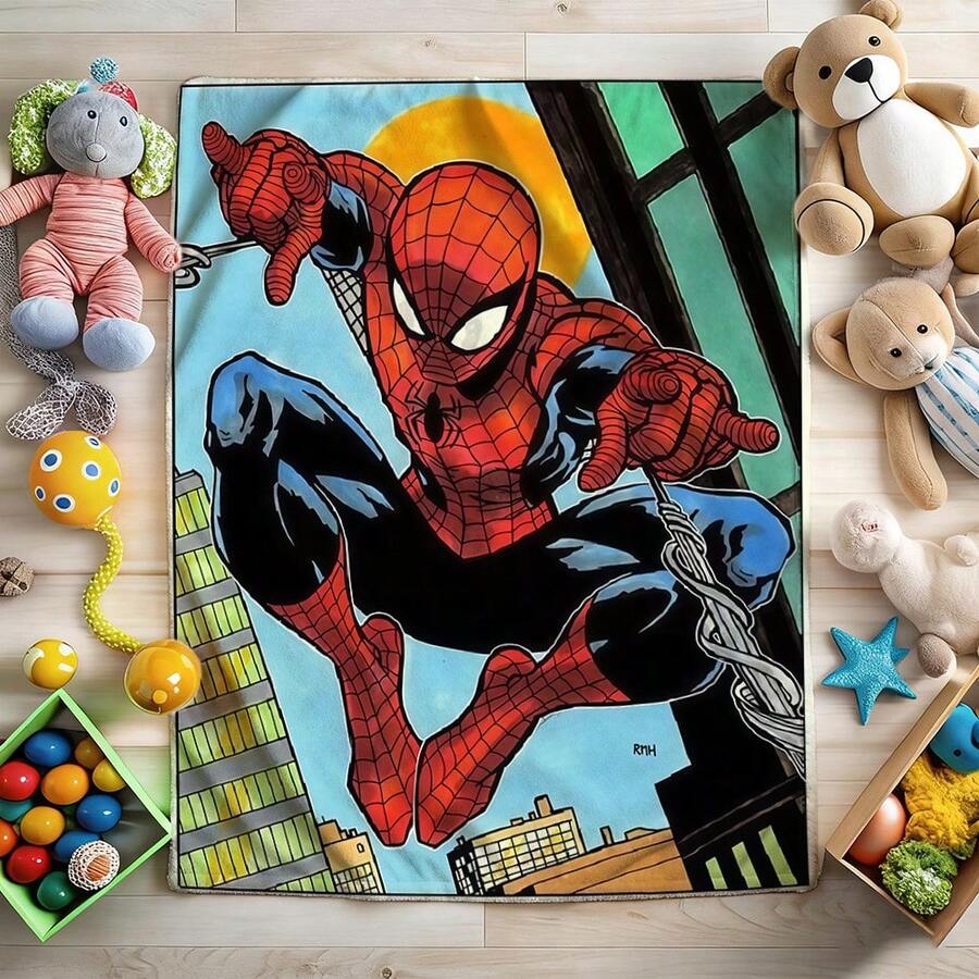 1pc S-Pider-Man Print Blanket,Retro Cartoon Style Throw Blanket,Cartoon Character Printed Blanket,All-Season Universal Nap Blanket,Character Home Decor Blanket,Modern Fashion Gift Suitable For Home Bedroom Bed Sofa Office Lunch Break Cover Picnic Blanket - Nhiều màu - Xem 1