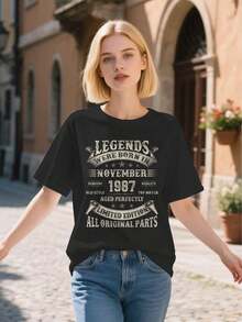 Regalos para el 38º cumpleaños de hombres de 38 años, Camiseta con estampado gráfico de noviembre de 1987, Camisetas para mujer, Ropa de modablusas para mujer>ropa - Negro - Ver 3