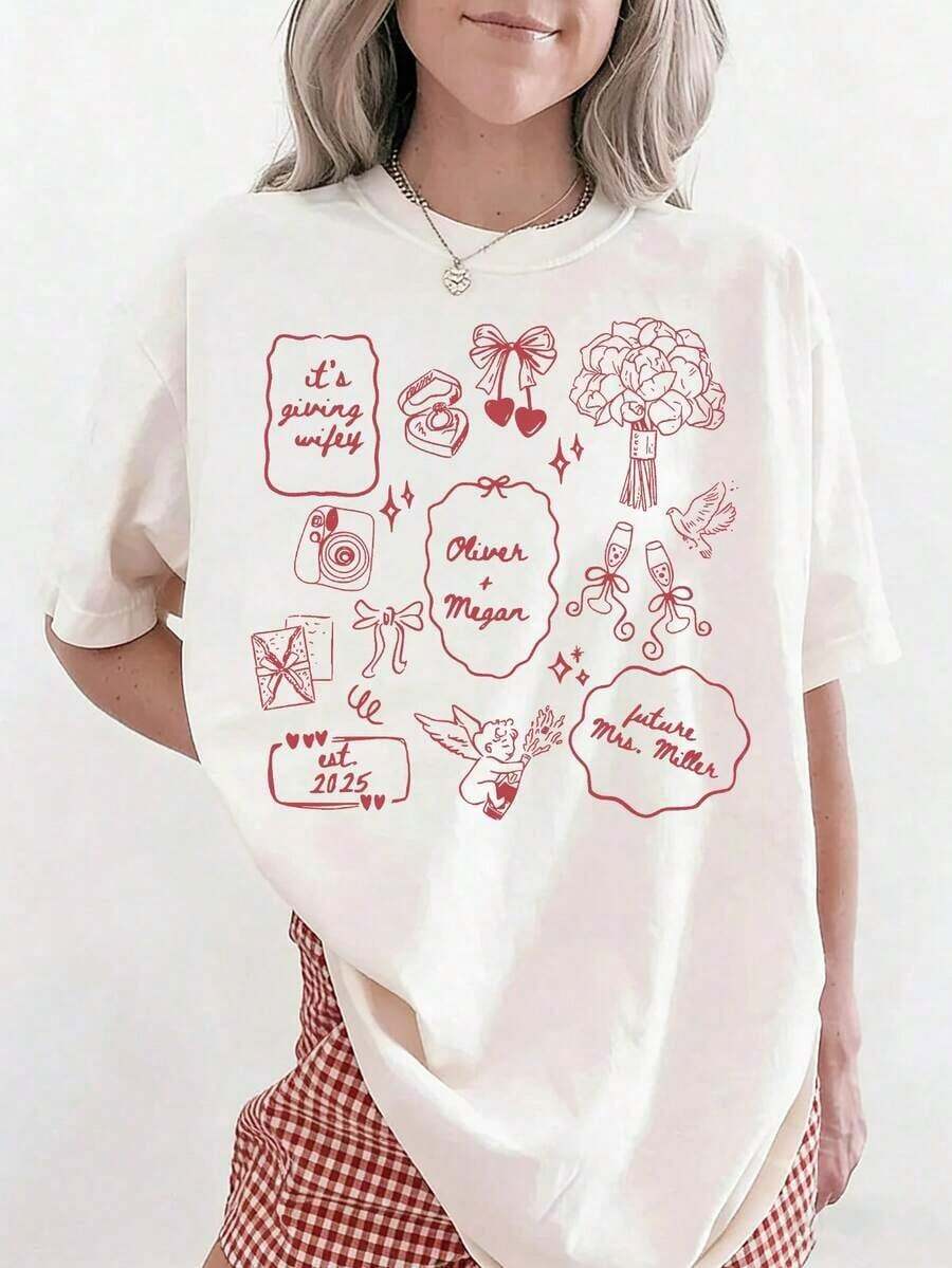 1 camiseta "Future Mrs", camiseta de compromiso personalizada, camiseta de novia personalizada, regalo de aniversario de compromiso, camiseta para esposa, regalo para recién casados, camiseta para luna de miel, 180g Algodón 100%. - Blanco - Ver 1