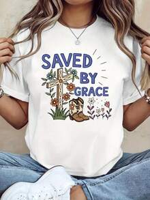 Camiseta Casual de Verano para MujerInformaldeVeranoparaMujer-CamisetaconCruzCristianaparaMujer-Superiordemangacortaconestampadodecruzybotas,adecuadaparausocasualregalosdePascua,HalloweenAccióndeGracias.transpirableylavableamáquinaidealparaconjuntos de ropadeiglesiayusodiariocómodo. - Blanco - Ver 7