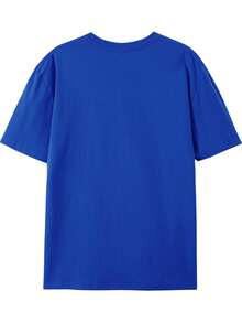 Soft Floral Print Cotton T-Shirt For Girls, 100% Cotton Short Sleeve Summer Blouse With Round Neck, Cute And Youthful, Breathable For Spring/Summer/Autumn, Suitable For Casual And Sporty Outfits, Pure Cotton Short Sleeve Round Neck Blouse For Women, Elegant Blouses For Women. - 藍色 - 查看 2