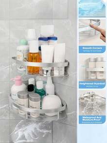 Stainless Steel Bathroom Corner Shelf, No-Drill Adhesive Shower Caddy, Wall-Mounted Storage Rack For Shampoo, Toothbrush And Cosmetics - Black - View 5