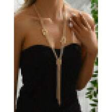 1pc Elegant Wedding Season Sparkling Simple Circle Tassel Adjustable Long Necklace, Bridal Accessory Gift KABV 9PGZ - Vàng 2 - Xem 2