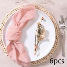 1pc/6pcs/10pcs/30pcs Linen Cloth Napkins, Summer Linen Dinner Fabric Napkins Bulk Washable, Suitable For Wedding Party, Baby Shower, Bridal, Birthday Gifts - Pink - View 7