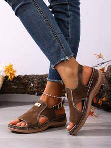 2026 New Plus Size Wedge Open Toe Sandals, Women Fashion Hollow Out Comfortable Lightweight Casual Versatile Sandals - Brown - View 4
