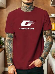 Men's Casual Summer Short Sleeve Crew Neck T-Shirt With QJmotor Logo - 深紅色-A - 查看 6
