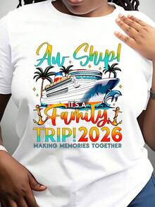 Women's Cotton T-Shirts Ah Ship Its A Family Trip 2026 Making Memories Together Cruise Shirt For Family Vacation, Travel Souvenir, Summer Vacation Celebration Gift, Basic Women's Blouses - 白色 - 查看 7