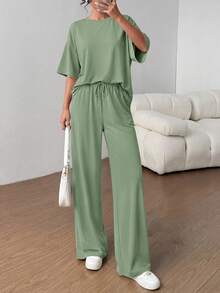 PRETTYGARDEN Women's Summer Clothes 2 Piece Sets Lounge For Short Sleeve Matching Airport Travel Outfits Casual Gray Green Vacation Summer Brunch Green Outfits For Women Mothers Day Outfit - 灰綠色 - 查看 5