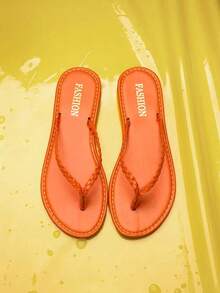 Trivaya Sandalias planas de verano para mujer con punta abierta, chanclas con tiras trenzadas, pantuflas casuales ligeras - Naranja - Ver 1
