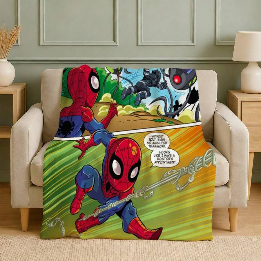 1pc S-Pider-Man Print Blanket,Retro Cartoon Style Throw Blanket,Cartoon Character Printed Blanket,All-Season Universal Nap Blanket,Character Home Decor Blanket,Modern Fashion Gift Suitable For Home Bedroom Bed Sofa Office Lunch Break Cover Picnic Blanket - Nhiều màu - Xem 1