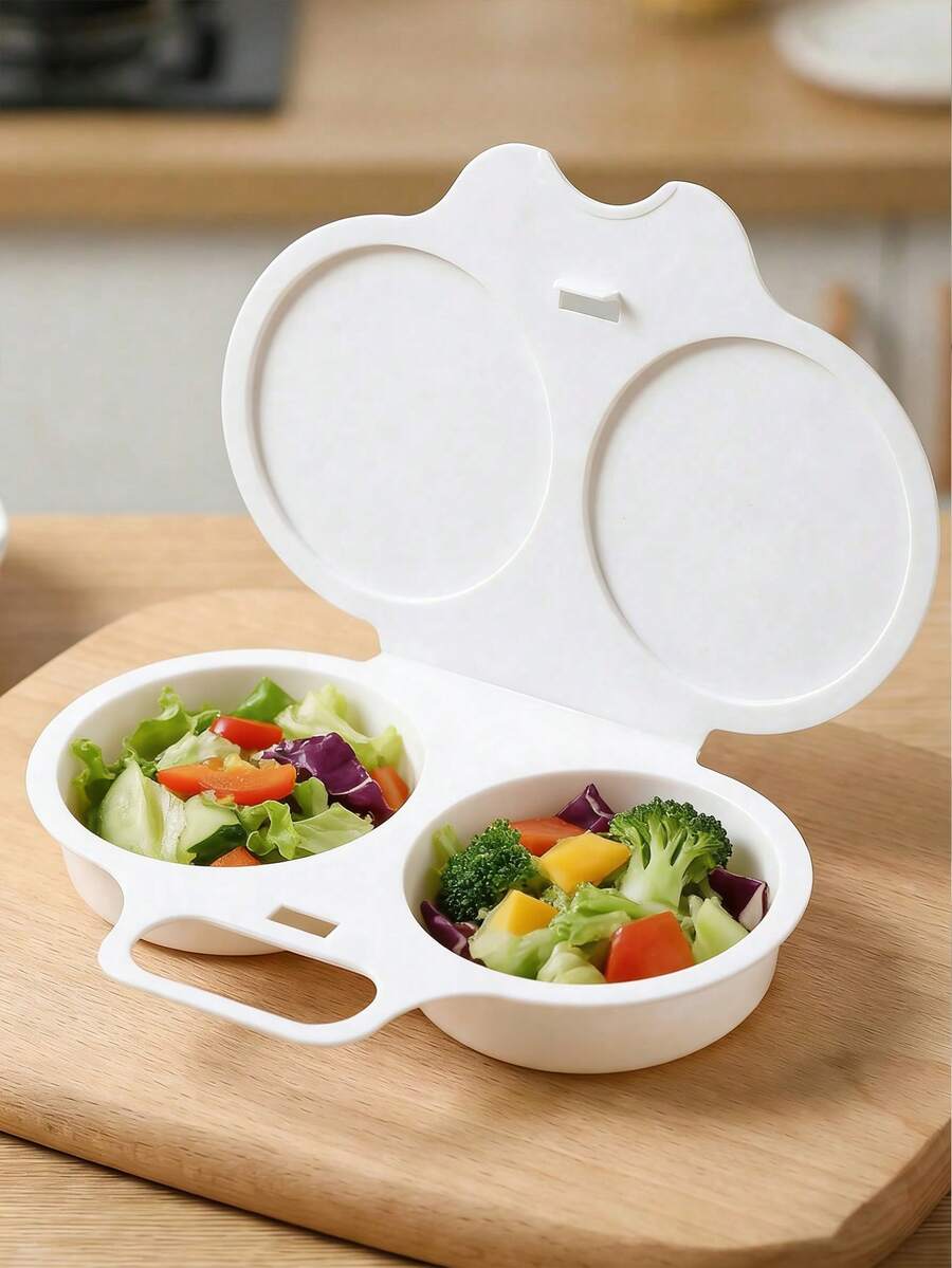 1個微波爐煮蛋器/煮蛋鍋，非電式，耐熱塑料材質，雙層蛋杯附隔熱底座，省空間早餐烹飪工具，適用於家庭、辦公室和宿舍 - 易於清潔的廚房工具，堅固手柄，炊具