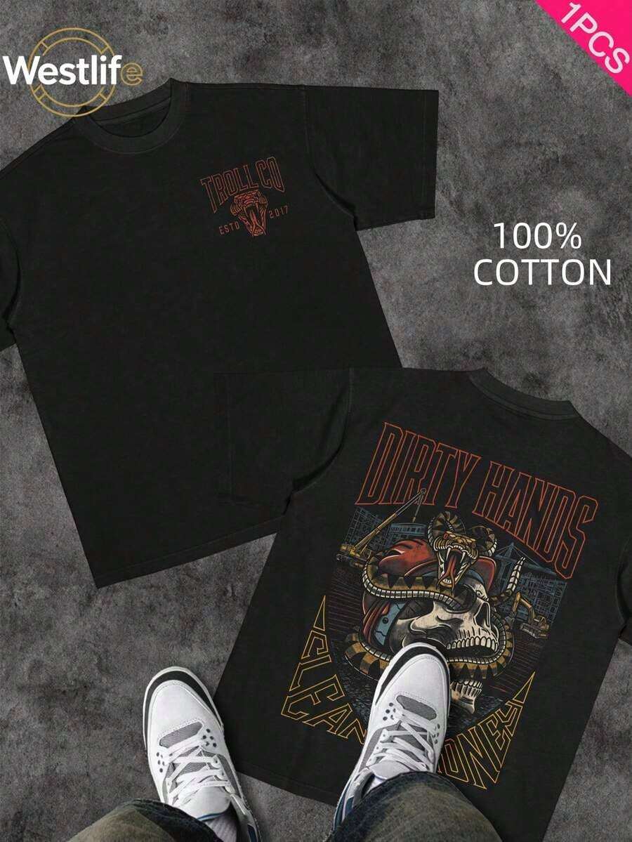 Cute Unisex Premium Casual T-Shirts, Men's Graphic Tee, Dirty Hands Clean ❤️ Money Daily Wear 100% Cotton Unisex Gift Idea For Him Or Her Urban Fashion Top - 黑色 9 - 查看 1