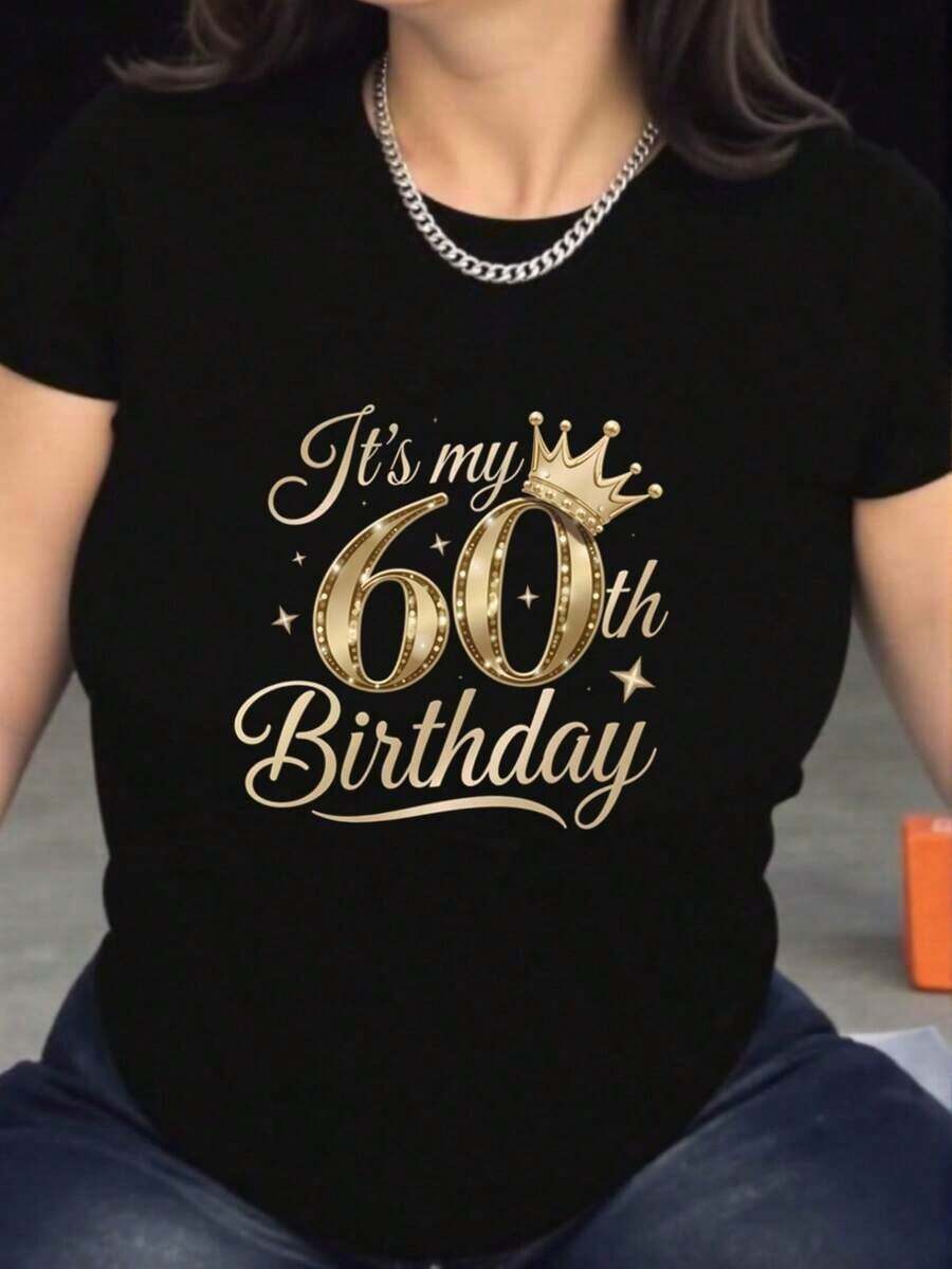 Women's Short Sleeve T-Shirt With Alphabet Print (English Compatible) - Casual Crew Neck Blouse, Medium Stretch Fabric For Casual, Office, And Matching Outfits - Machine Washable - Comfortable Top 0000 - 黑色 - 查看 1