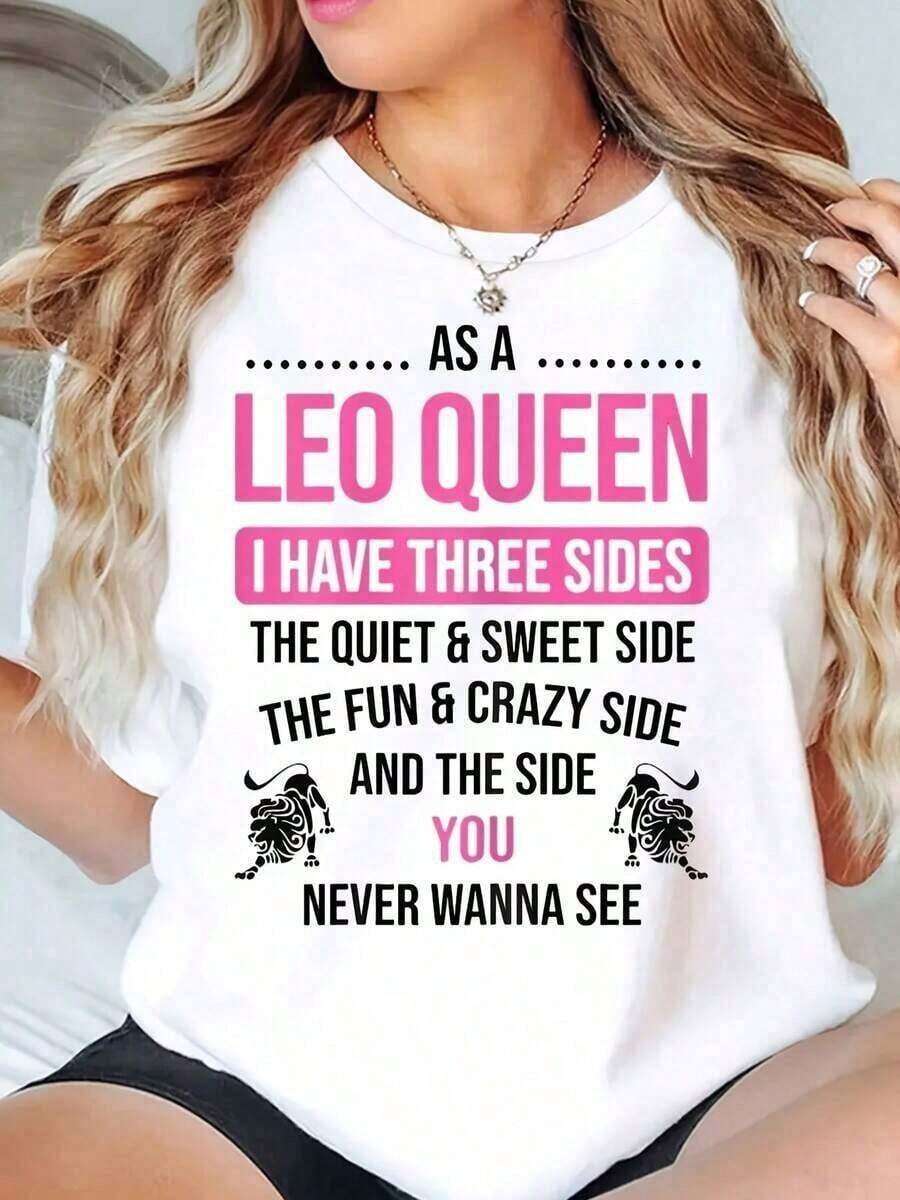 100% Cotton Leo Graphic T-Shirt Summer Tops Casual Tops Plus Size Comfortable Soft Clothing Women's Simple Solid Color T-Shirt, Loose And Slim Fit Casual Short Sleeve - 白色的 - 查看 1