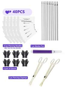 40pcs Piercing Tool Set - Usiriy 20G 18G 16G 14G 12G Piercing Needle Set Body Piercing Tool Kit Piercing Needle Clamp Set Suitable For Ear Nose Belly Button Tongue Eyebrow Piercing Accessories - Multicolor - View 13