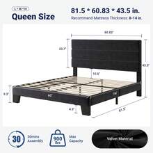 Allewie Twin/Full/Queen/King Size Platform Bed Frame With Fabric Upholstered Headboard And Wooden Slats Support, Fully Upholstered Mattress Foundation, No Box Spring Needed, Easy Assembly, Black - Black - View 10