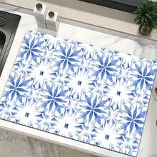 1pc Retro Pattern Retro Printed Absorbent Dish Drying Mat, Home Decor, Suitable For Espresso Machine Countertop, Sink Drain Mat, Soft Faucet Pad, Bathroom Cup Mat, Kitchen & Bathroom Accessories - Multicolor - View 6