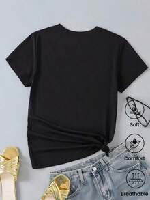 Camiseta de manga corta de moda para primavera y verano de 2026, hecha en México, 180 gramos. Estampado de dibujos animados, modelo de pareja, apta para uso interior o exterior. Cuello redondo, unisex, ideal para oficina y ocio. Paquete de una pieza. - Negro - Ver 2