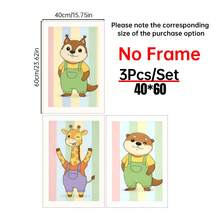 1/3件套帆布墙画海报，适用于房间家居装饰，美观实用，可选画框，可用于房间装饰、卧室装饰、婴儿房装饰、客厅装饰、办公室装饰等。可爱动物主题儿童房墙画三件套，适合婴儿房装饰、儿童卧室墙画，北欧风格儿童房艺术画。 - 彩色 - 查看 26