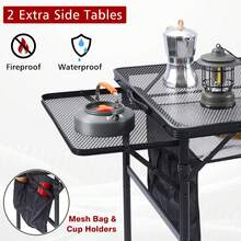 Folding Grill Table, 3x2 FT Portable Cping Table With 2 Wing Panels, Height Adjustable Metal Tables With Mesh Desktop And Mesh Bag, Outdoor Furniture For Cping, Picnic, Beach And BBQ, Bla Variant 2 - 3x2 FT With 2 Panels - View 3