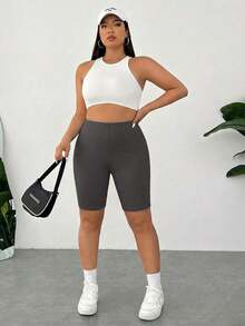 Pantalones Cortos de Compresión de Talla Grande  Negros de Secado Rápido y Refrigeración - Gris Oscuro - Ver 6