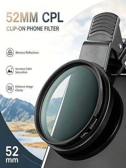 Taamyllrenz 52mm Ultra-Thin Clip-On Polarized Filter Lens - Optical Glass Circular Polarizer Filter, Reduces Glare And Enhances Color Saturation, Suitable For All Smartphones, Android And IOS, Summer Vacation, Travel, Creative Photography, Smartphone Accessories, Lens Filter, Fashionable Design, Durable Structure, Smartphone Accessories
