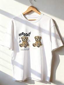 Money Bear T-Shirt With "NOT TODAY" Text, Fashionable Short-Sleeved T-Shirt For Spring And Summer 2026, Made In Mexico, 180 Grams. Cartoon Print, Couple Design, Suitable For Indoor Or Outdoor Wear. Crew Neck, Unisex, Ideal For Office And Leisure. One-Pack. - WH-P631577SLNDXZGY579 - 查看 1