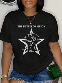 Vintage 100% Cotton The Sisters Of Mercy T-Shirt With Star Logo, Round Neck, Short Sleeves, Streetwear, Breathable, Men's, Soft, Unisex, Fashion, Summer Tops, Summer Clothing. - 黑色 - 查看 6